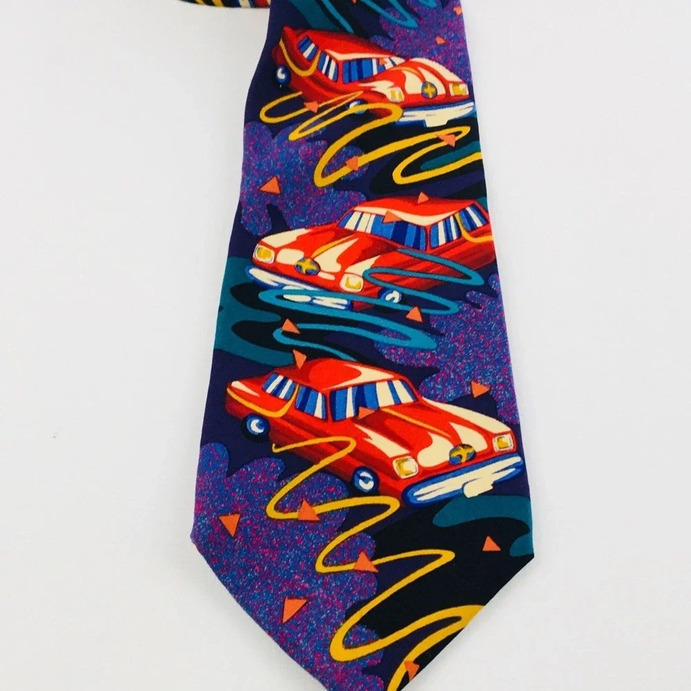 The Beatles Tie Drive My Car Purple Red 100% Silk 1991 Necktie Collector Classic